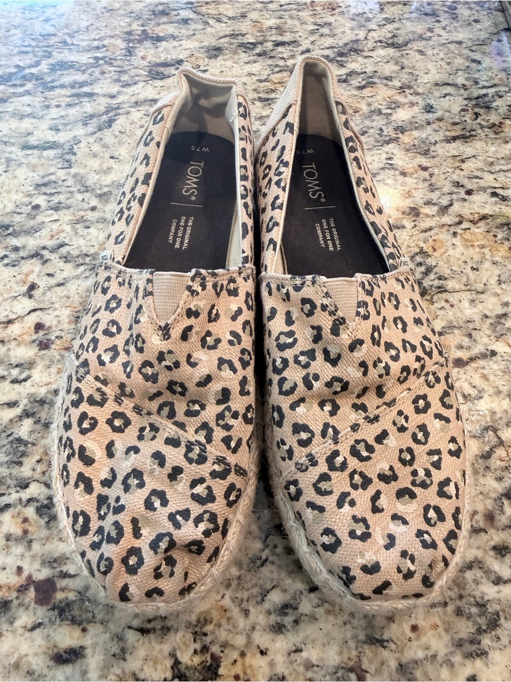 TOMS Women’s Leopard Print Canvas Slip-On Espadrilles in Tan size: 7.5